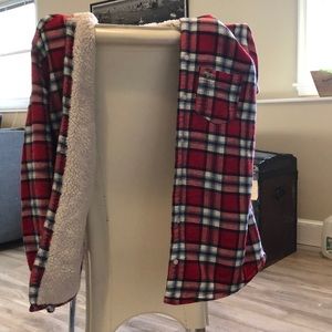 Abercrombie Kids White Fuzzy Plaid Jacket